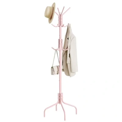 Imagen de SONGMICS Perchero de Pie, Metal con 12 Ganchos, 4 Patas, para Colgar Abrigos, Sombreros y Bolsos, Entrada, Dormitorio, Oficina, Rosa Jalea RCR031R01