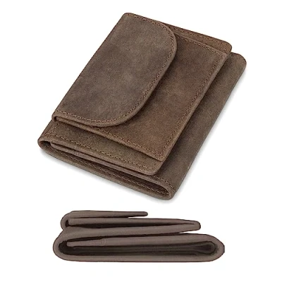 Imagen de KRONIFY Cartera para Hombres Billetera Cuero Genuino Protección RFID Mini Tarjetero Compartimento Monedas 5 Compartimentos Tarjetas Pequeña y Práctica Caja de Regalo Marrón Oscuro