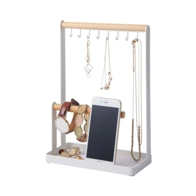 Imagen de YAMAZAKI 2311 TOSCA Soporte para accesorios, blanco, acero/madera, diseño minimalista, 20 x 10,5 28,5 cm (L An Al)