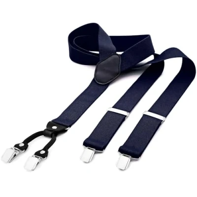 Imagen de DonDon tirantes hombre anchos 3,5 cm con 4 clips extra fuertes para pantalones azul