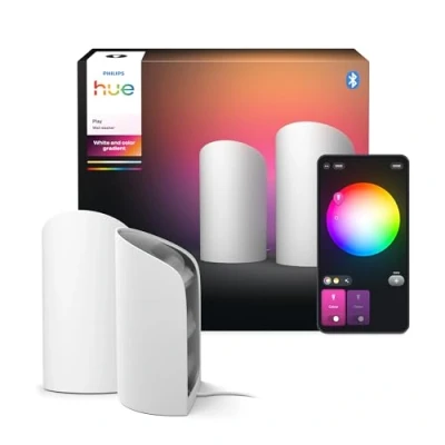 Imagen de Philips Hue Play Bañador de pared inteligente, blanco, luz blanca y color con tecnología ColorCast, compatible Bluetooth, control por voz Alexa, Apple Home Google Assistant, paquete 2