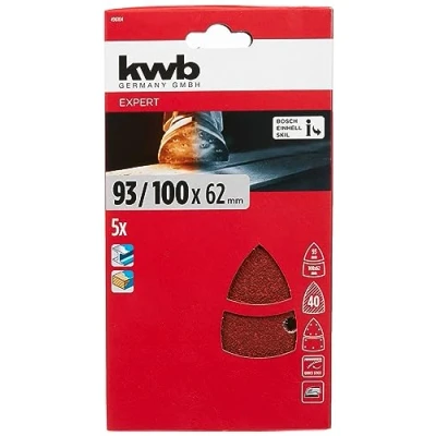 Imagen de KWB 49496104 Pack de 5 abrasivos multilijadora (100 x 62 93 mm, GR 40, sistema Quick Stock)