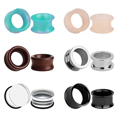 Imagen de 6 Pares Dilataciones Orejas Madera Natural, Piercing Oreja Acero Quirurgico Dilatadores, Tapones 10mm, Dilatacione Silicona, Juego De Camillas (Gauge=0g(8mm))
