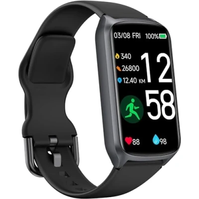 Imagen de rastreador de fitness con frecuencia cardíaca 24/7, oxígeno en sangre, presión arterial, sueño, contador pasos, rastreadores actividad impermeables 5ATM y relojes inteligentes para