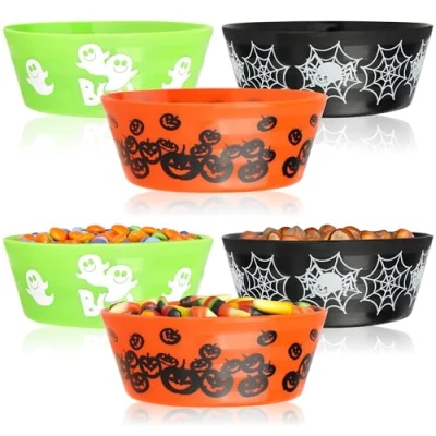 Imagen de com four® 6X Bandejas de Halloween Juego Caramelos Platos Plástico para Aperitivos Vajilla Fiestas (6 Piezas 3 Colores)