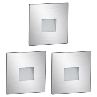 Imagen de ledscom.de 3 LED luz de escalera/luz pared empotrada FOW para interiores y exteriores, downlight, angular, acero inoxidable, 85 x 85mm, blanco cálido