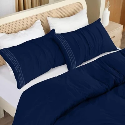Imagen de Utopia Bedding Funda Nordica Cama 105 Microfibra Juego de Edredon 200x200 cm y 2 Bordado Fundas Almohada 50x75 (Azul Marino)