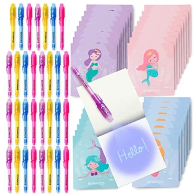 Imagen de BONNYCO Bolígrafo Tinta Invisible y Libreta Sirenas Pack x32 Detalles Cumpleaños Niños, Regalos Niños Colegio, Piñatas de Fiesta Infantil