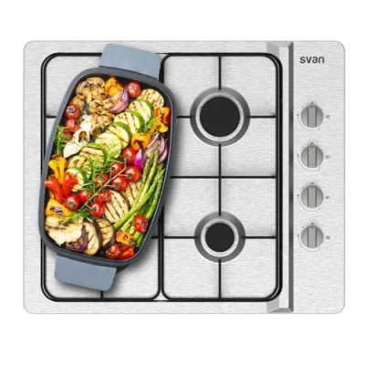 Imagen de Svan Encimera de Gas Inox SG4600X. Potencia máx. 7500 kW, 4 Quemadores, con Ignición Automática, Parrillas Esmaltadas, Incluye Kit Conversión Natural