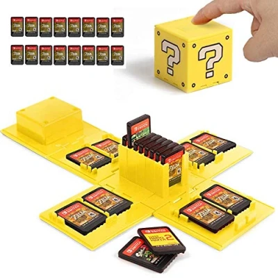 Imagen de Funda para tarjetas de juego Nintendo Switch, soporte juegos Switch con 16 ranuras (bloque preguntas amarillo)