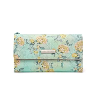 Imagen de Miss Lulu Monedero Grande para Mujer de Piel sintética con 12 Compartimentos Tarjetas y Ventana Fotos sintética, Verde, Einheitsgröße