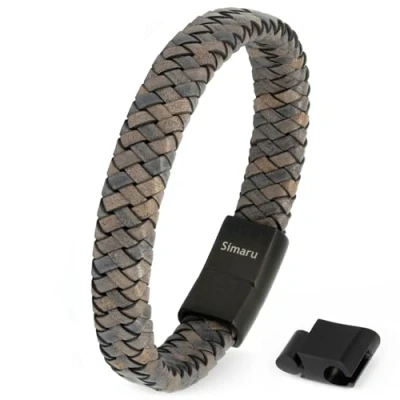Imagen de Simaru pulsera de piel para mujeres y hombres, auténtica con cierre gancho acero inoxidable, fabricada en Alemania ((23 cm XXL), Negro)