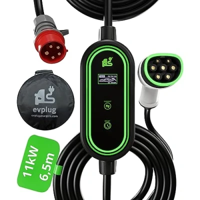 Imagen de EVPLUG® Cargador Coche Electrico 6,5 Metros, EV Tipo 2 con Enchufe (11kW 16A 6,5m Temporizador)