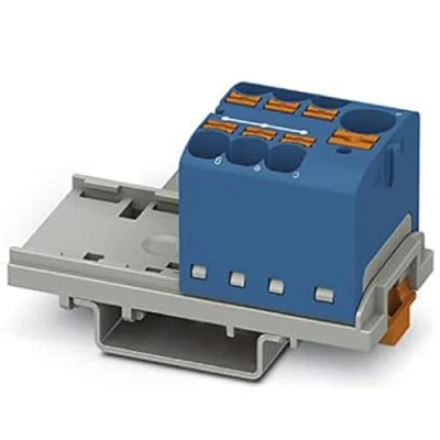 Imagen de PHOENIX CONTACT Bloque de distribución PTFIX 10/6X4 NS35 BU, 800 V, 63 A, número conexiones 7, sección transversal 0,2 mm² 6 mm², AWG 24 10, ancho 28,6 mm, azul, 1 unidad
