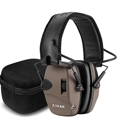 Imagen de ZOHAN 054 Electrónica Cascos Antiruido, Tiro y Caza Proteccion Auditiva, Auricular Táctico de Amplificación Sonido,Ideal para el Deporte al Aire Libre Airsoft (Marrón Con Estuche)