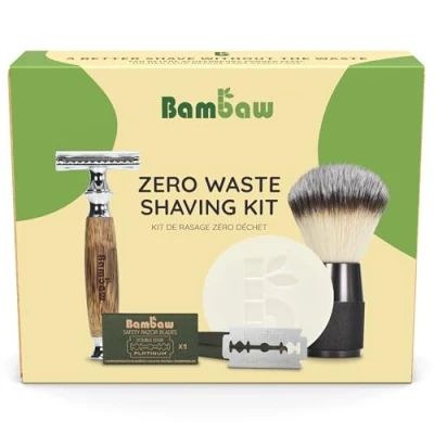 Imagen de Bambaw Kit de afeitado Máquina afeitar, 15 Cuchillas Brocha afeitar y Jabón sin perfume, Caja regalo