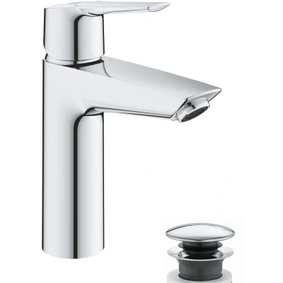 Imagen de Grohe Start QuickFix Grifo de lavabo monomando M (vaciador click clack, menor consumor agua, fácil instalación, altura 192mm), cromo, 24204002
