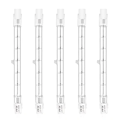 Imagen de Bonlux 500W r7s tubo 118mm halógeno Regulable Blanco cálido 2800K lineal lápiz bombilla 11000lm AC200 240V para iluminación del hogar, trabajo, seguridad, lámpara de pie, etc (5 piezas)
