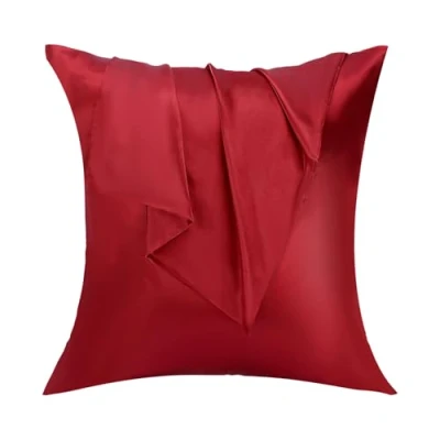 Imagen de Lirex 2 Paquetes Funda Almohada Satinado, Microfibra de Color Sólido Suave Sin Arrugas Resistente a la Decoloración Respirable (Vino Rojo, 50 x cm)
