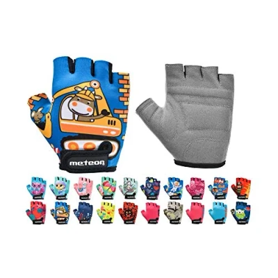 Imagen de Guantes Bicicleta MTB BMX Ciclismo Montaña Carretera Fitness Gimnasio Bici Escalada Senderismo y Otros Deportes Deportivos Sin Dedos para Mujer Hombre (JR M 7 7,5cm, Teddy Builder)