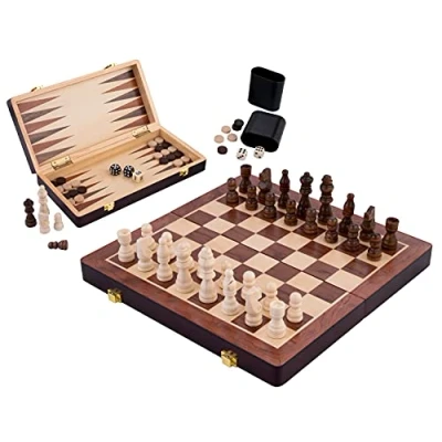 Imagen de Engelhart Juego de Ajedrez/Backgammon Madera Reversible Bandeja Plegable Piezas Incluidas (30 cm)