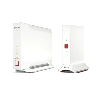 Imagen de AVM Fritz! Mesh Set Internacional (Fritz!Box 4060 y Fritz!Repeater 3000 AX), WiFi 6 Tribanda con hasta Gbps (2.400 Mbps + 2.400 1.200 Mbps), 2,5 WAN Gigabit, Interfaz en Español