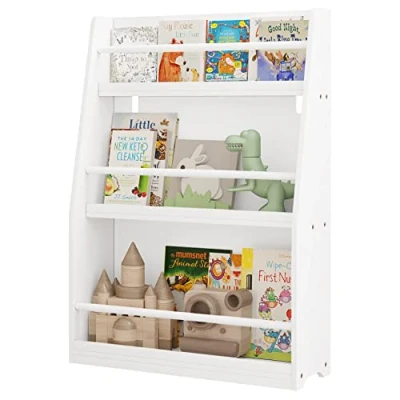Imagen de Lestarain Libreria Infantil Blanca de 3 Niveles, Estantería Libros con Barra Anticaida, Montessori para Habitación y Jardin Infancia, 58,2x18x81,4 cm