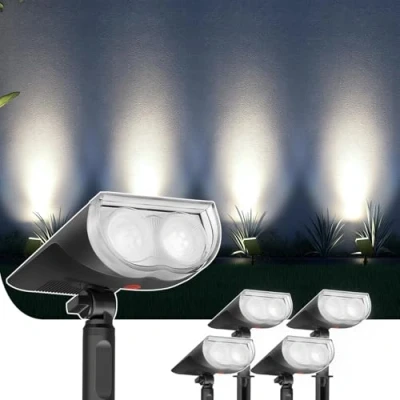 Imagen de Linkind StarRayS Luces Solares LED Exterior Jardin,6500K blanco frío foco solar led,350Lm Lampara con 2 modos IP67 impermeable para Jardín, Patio, Calzada, Piscina, 4 Piezas