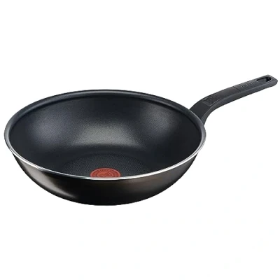 Imagen de Tefal Easy Cook &amp; Clean B55519 Sartén wok de 28 cm, con revestimiento antiadherente, segura, señal térmica, base estable, cocina saludable, color negro