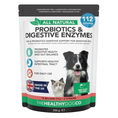 Imagen de Probióticos, Prebióticos y Enzimas Digestivas para Perros 100% Natural 140g Calmar el Estómago Mejorar Digestión, Inmunidad, Deposiciones Flatulencias 10 Mil Millones de CFU