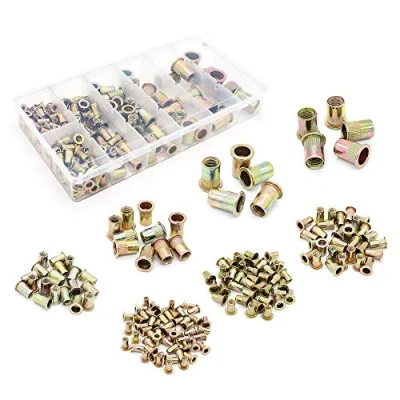 Imagen de Yuhtech 165 Pcs Juego de Tuercas Remachadas Acero al Carbono Galvanizadas M3/M4/M5/M6/M8/M12, Tuerca remache Cabeza plana Roscado