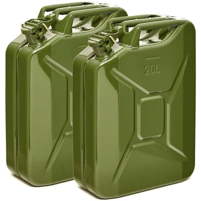 Imagen de BW® Bidón de combustible metal para gasolina, 2 x 20 litros, color verde oliva, RAL 6003, certificado TÜV y autorización UN, fabricado en Europa