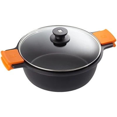Imagen de BRA Efficient Cacerola alta con tapa de cristal y asas silicona extraíbles, 28 cm, apta para todo tipo cocinas incluida inducción horno, Color Negro