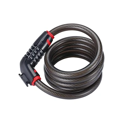Imagen de BBB Cycling Candado antirrobo de bicicleta con combinación 4 dígitos numéricos, hecho acero especialmente para carretera, MTB o urbana. Negro. 12mmx180cm Modelo CodeSafe BBL 45