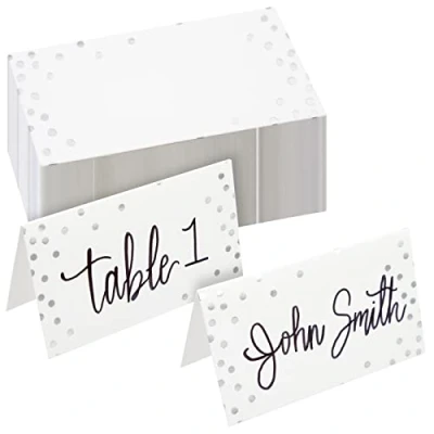Imagen de Paquete de 100 tarjetas lugar boda para mesa, nombre mesa en blanco, lunares lámina plateada cumpleaños, banquetes, eventos, asientos reservados