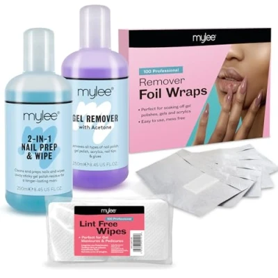 Imagen de Kit de preparador y limpiador con removedor toallitas para uñas, ideal gel polish Mylee