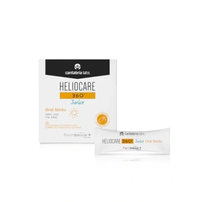 Imagen de Heliocare 360º Junior Oral Sticks Fotoprotección Desde el Interior para Niños, Aumenta la Resistencia de Piel al Sol, Origen Natural, 20 Sobres