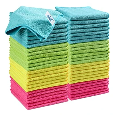 Imagen de HOMEXCEL Paño de Limpieza Microfibra, Paquete 50 Trapos Limpieza, Toallas con 4 Colores Surtidos, 11.5 x Pulgadas (Verde/Azul/Amarillo/Rosa)