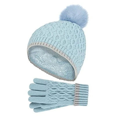 Imagen de HEAT HOLDERS Gorro y Guantes Conjunto Con Forro Polar Para Frío Clima Invierno Calido De Punto Cable (7 10 Años, al azul)