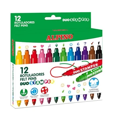 Imagen de Alpino Duo Stamper 12 Rotuladores doble punta: punta gruesa y con sello para niños de tinta lavable Material escolar manualidades (AR001059)