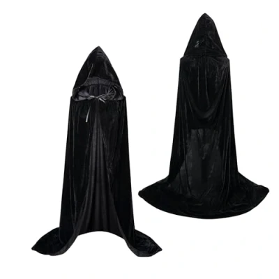 Imagen de MAGIC SELECT Capa Larga para Disfraz, Unisex, Adultos y Niños. con Capucha Disfraz de Vampiro, Bruja. 130 cm. Halloween, Carnaval, Cosplay, Fiesta.