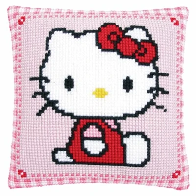 Imagen de Vervaco Punto De Cruz Kit Cojin Decorativo Hello Kitty Manualidades Adultos Decoracion Bordar Principiantes Completo DIY Bordado Creativo Regalo ca. 40x40 cm Cross Stitch Embroidery