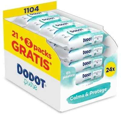 Imagen de Dodot Toallitas Pure Calma &amp; Protege Para Bebé 24 Paquetes de 46 Unidades =1104 Toallitas, Ayuda a restaurar el pH natural la piel, una gota Aloe Vera