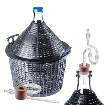 Imagen de KADAX Juego de globos cristal 15 l, globo fermentación con cesta plástico y accesorios fermentación, tapón goma, tubo apertura estrecha, vino, botella,