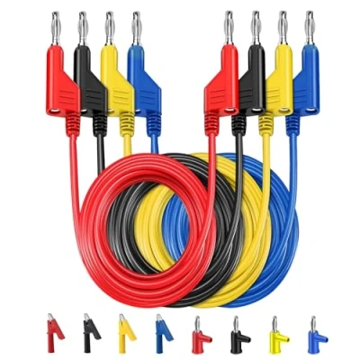 Imagen de PIWOSGOL Cables de Prueba Multímetro, Cable Multimetro Pinzas Cocodrilo, Sondas 1m Multímetro con Conector Banana 4mm, 12piezas