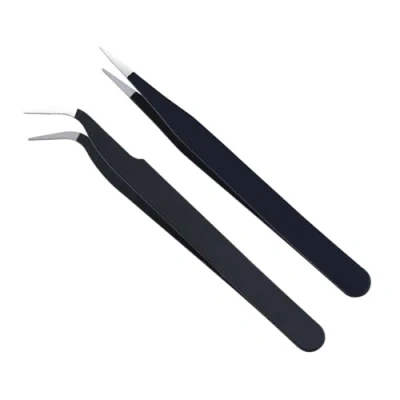 Imagen de YPYMOD Paquete de 2 Pinzas Puntiagudas Curvas Rectas Para Extensiones Pestañas,Pegatinas Uñas,Diamantes Imitación, Recogedores Pestañas, Con Funda Cuero (Negro,11,5 cm x 1 cm)