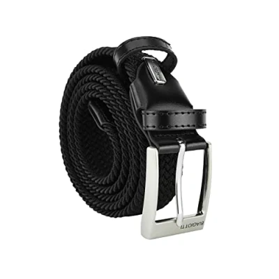 Imagen de Biagiotti Cinturón Elástico Trenzado, Hombre y Mujer, Con Inserciones en Piel Verdadera Caja de Regalo (125 (taglia 54 56), Negro)