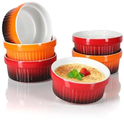 Imagen de COM FOUR® 6x Cuenco Ragout Fin Moldes aptos para horno en rojo y naranja Creme Brulee de postre con 250 ml cada uno Apto lavavajillas
