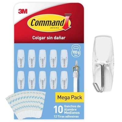 Imagen de Command Ganchos para Colgar, 10 Transparentes con Punta Metálica, 12 Tiras Adhesivas Organizar Sin Dejar Marcas y Taladrar