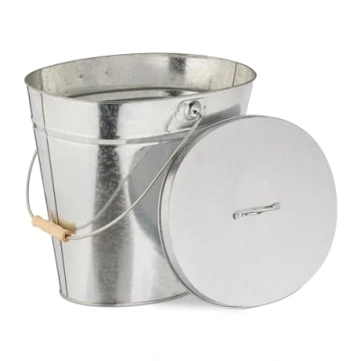Imagen de Relaxdays Cubo Cenizas con Tapa, 22 L, Accesorio Chimenea, Estufa, Asa, Carbón y Ceniza, Acero Galvanizado, Plateado